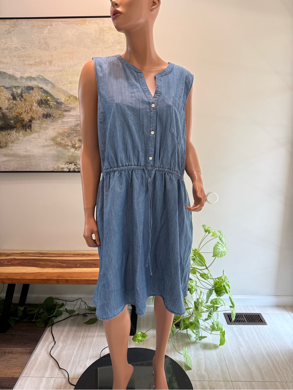 St. John's Bay Sleeveless Chambray Midi Dress - Light Blue XXL pocket v neck nwt
